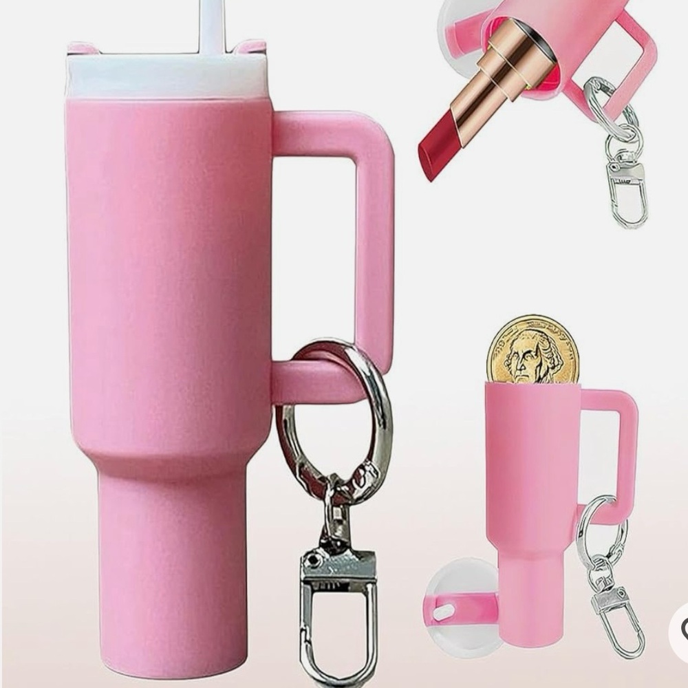 Pink Mini Tumbler Keychain with Lip Balm Holder New With Tags Bag Charm
